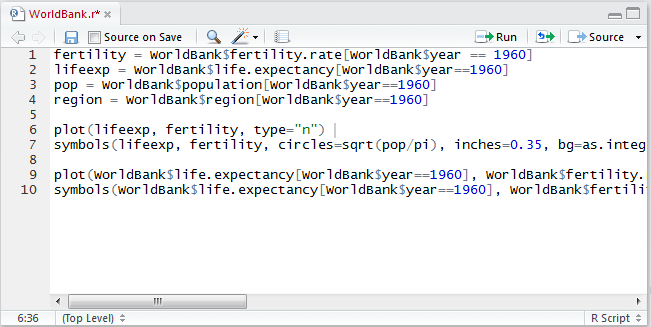 A script window in RStudio